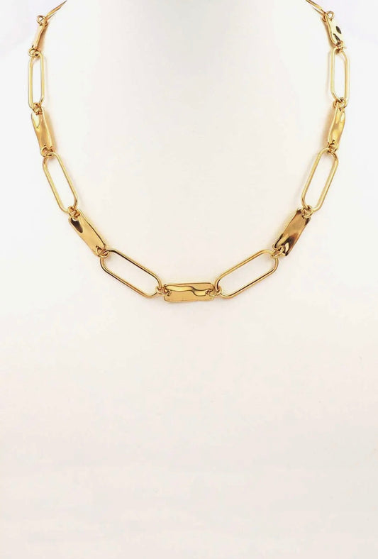 Gold Hammered Oval Necklace
