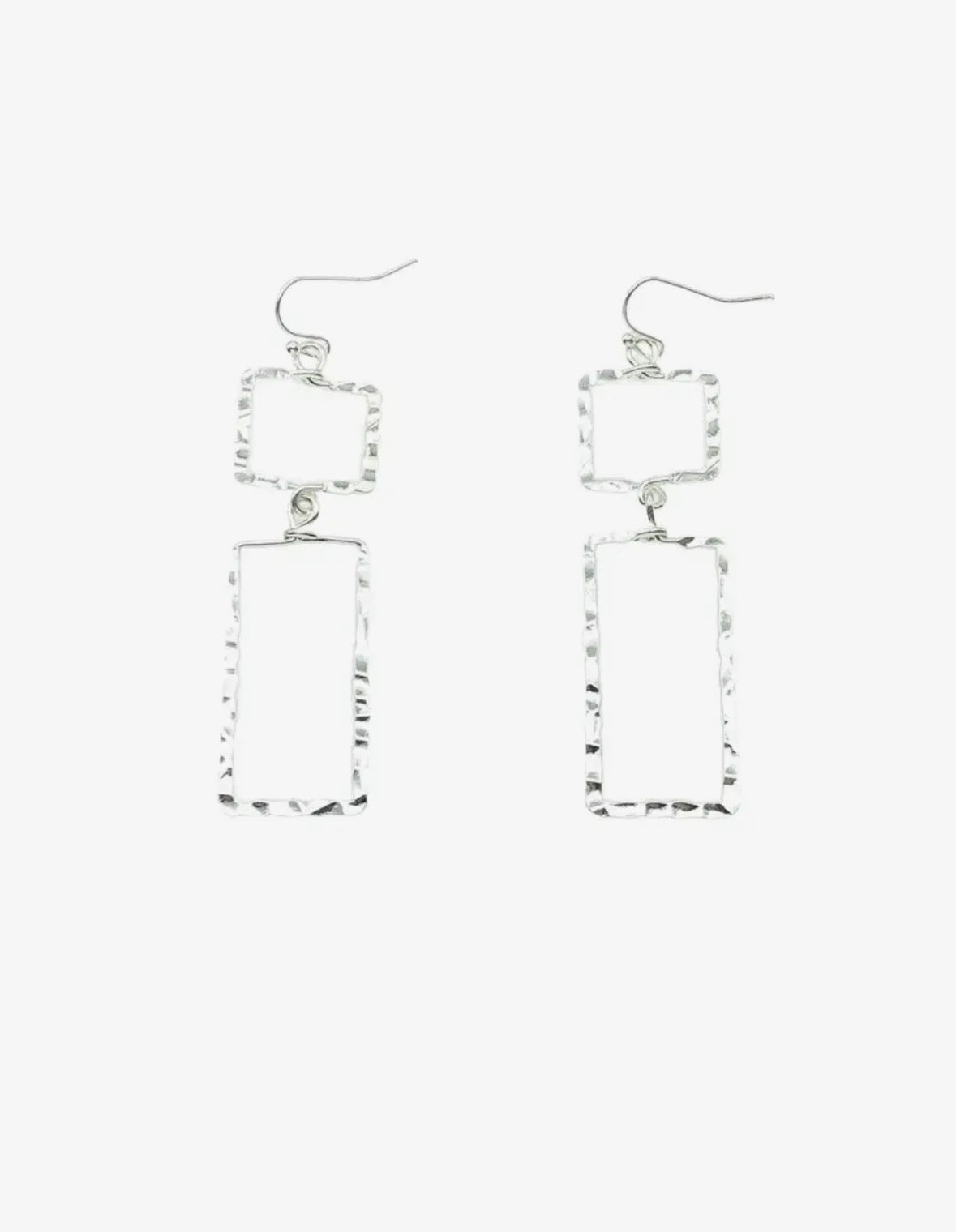 Silver Double Rectangle Drop Earrings
