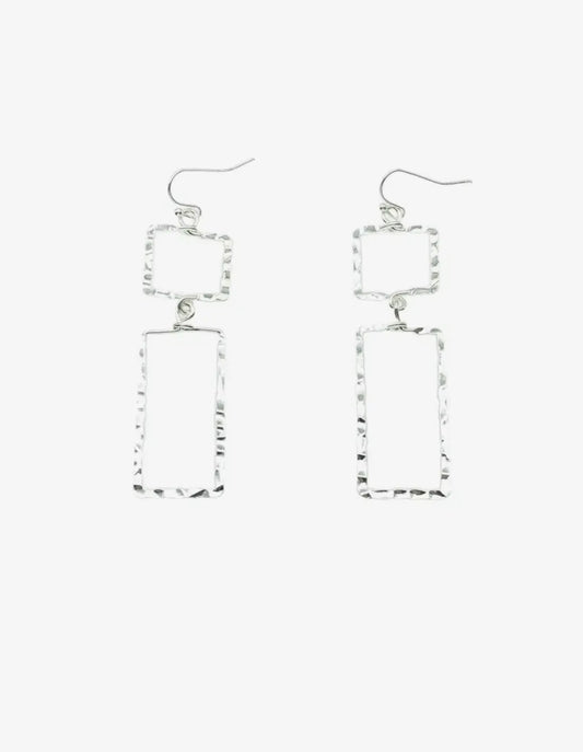 Silver Double Rectangle Drop Earrings