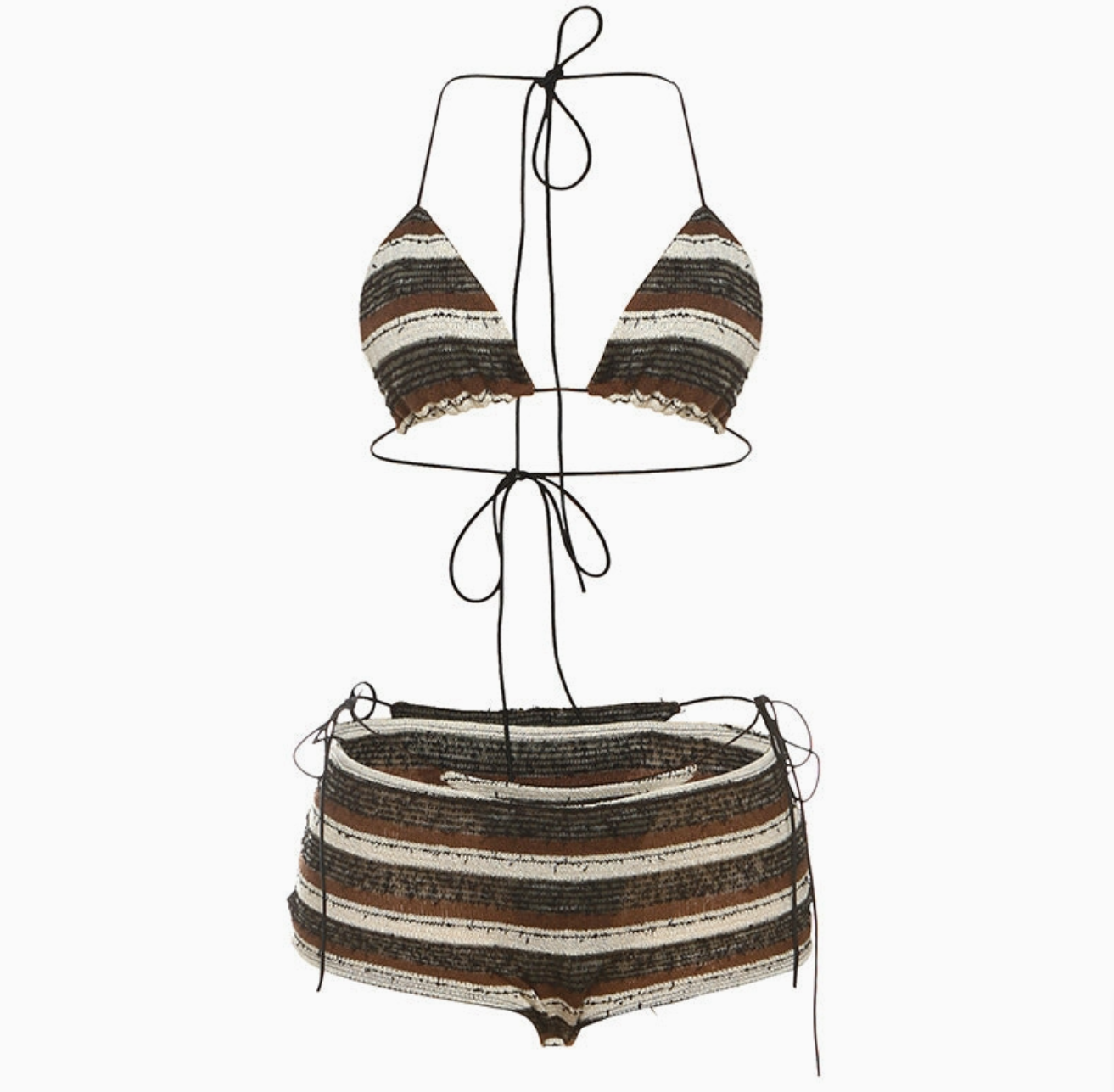 Striped Three-Piece Bikini Set