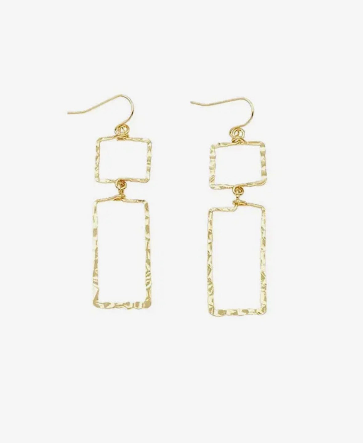 Hammered Gold Rectangle Drop Earrings