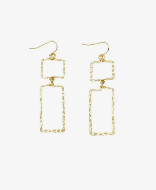 Hammered Gold Rectangle Drop Earrings