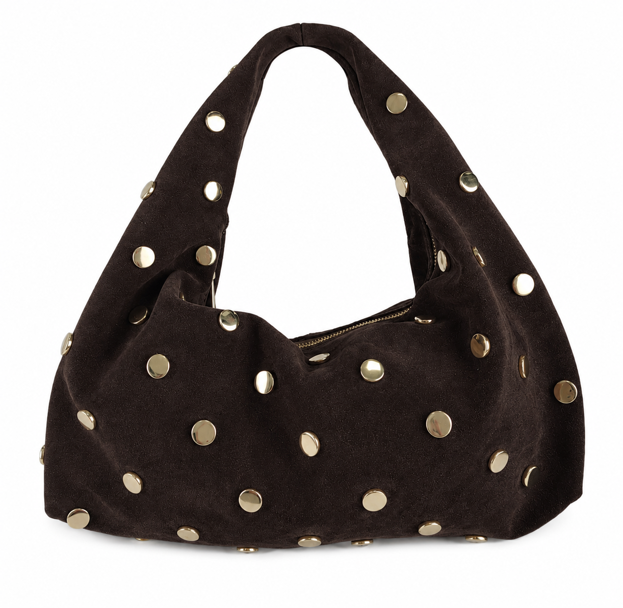 Suede Gold Stud Slouch Bag